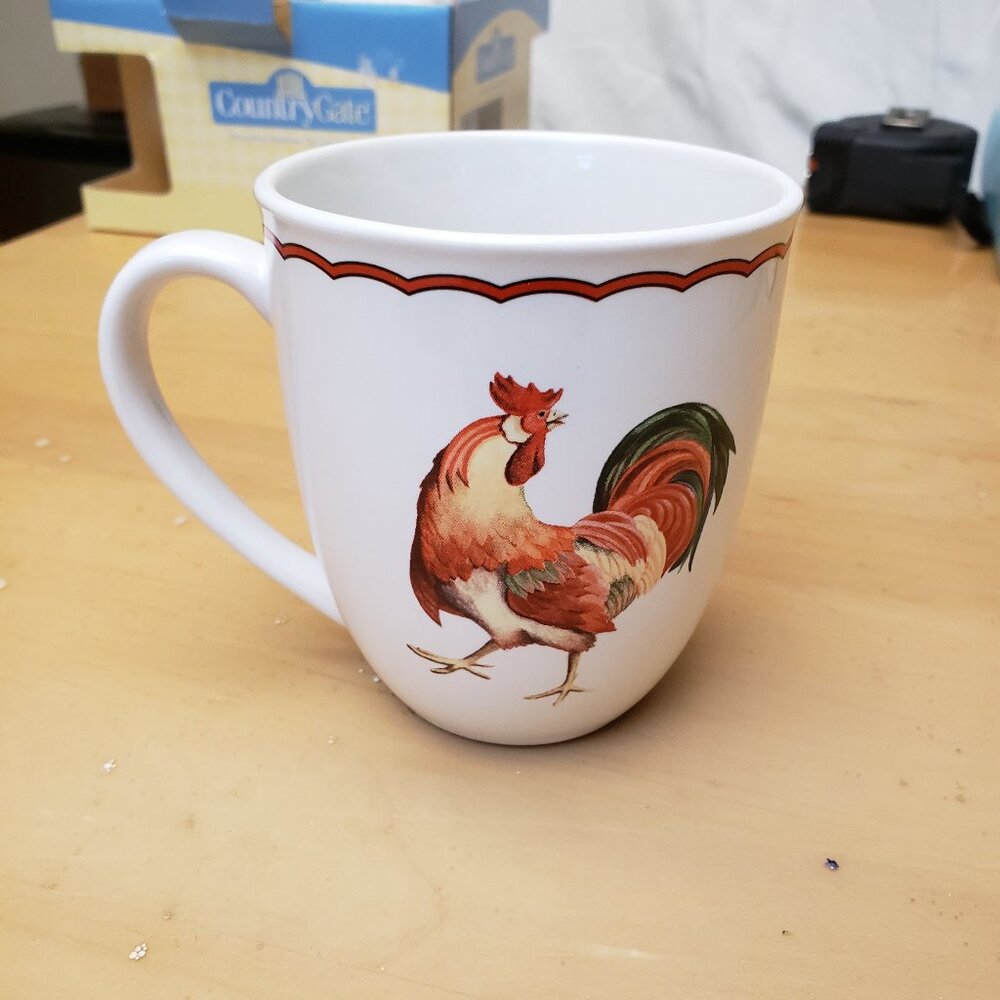 NIB - Vintage Country Gate Rooster Mugs - set of 4